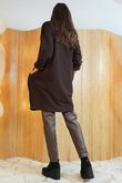 Oscar Clara Sequin Patch Pocketed Cocoon Tunic Chocolate